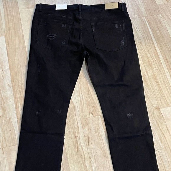 New Men’s MNML Jeans X231 Black Stretch Moto Denim Skinny Distressed Ripped Pant - Picture 2 of 9